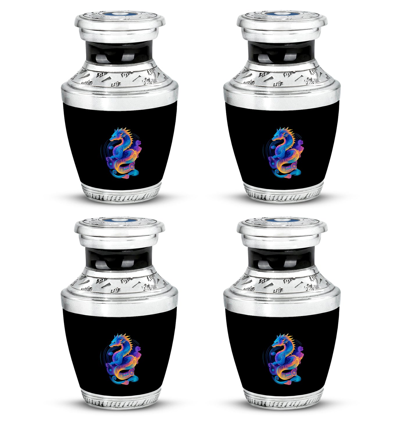 Rich Black Dragon Cremation Urn back view with polished surface - contemporary dragon design with modern artistic flair - 10 inch aluminum urn for cremated remains