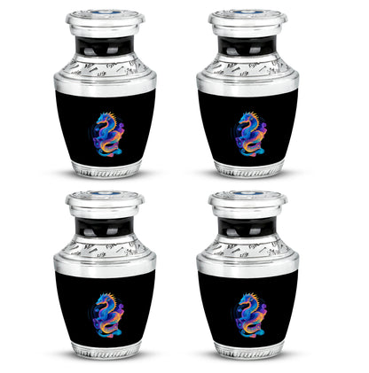 Rich Black Dragon Cremation Urn back view with polished surface - contemporary dragon design with modern artistic flair - 10 inch aluminum urn for cremated remains
