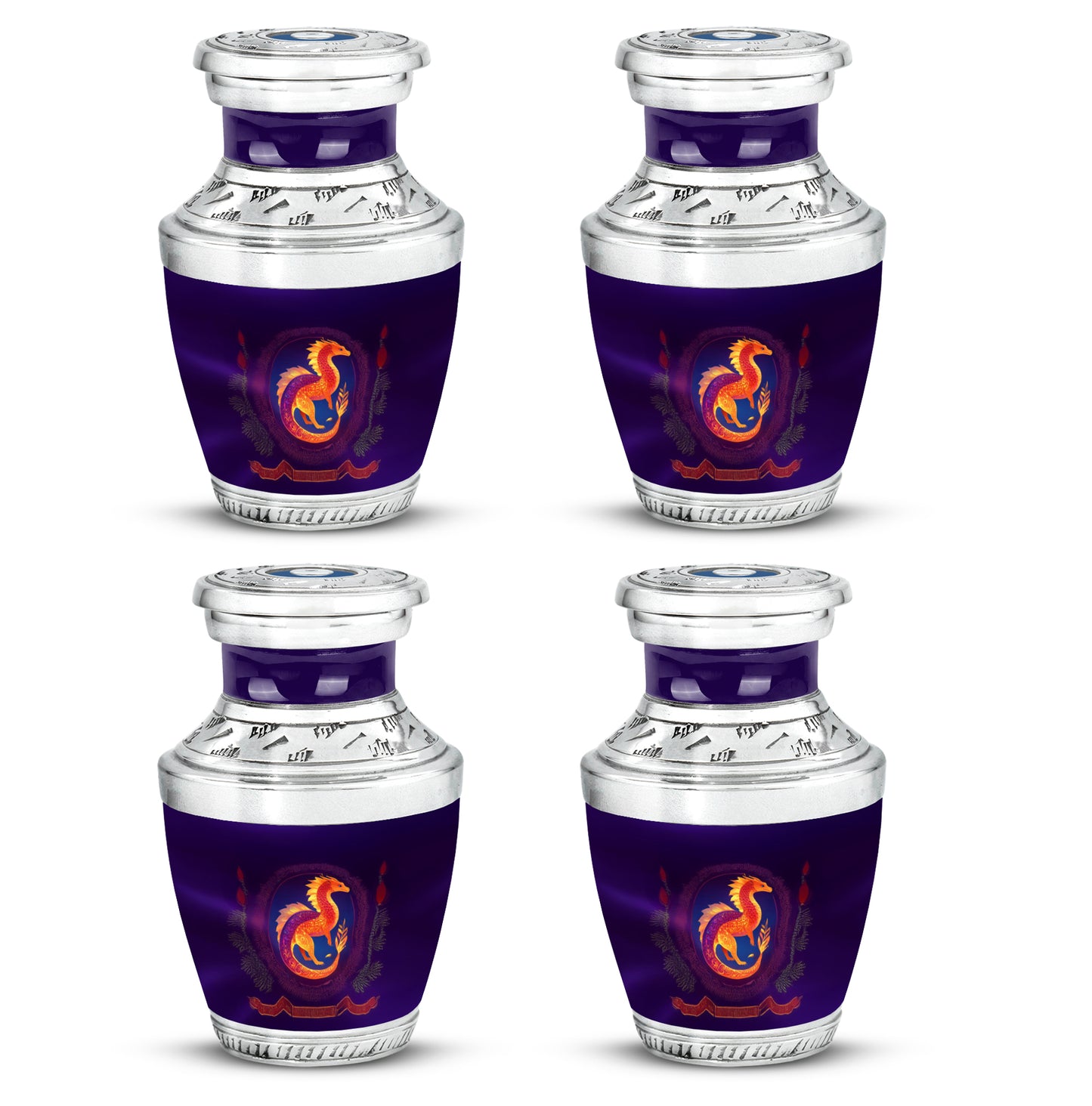 Twilight Purple Dragon Cremation Urn back view with polished surface - artistic dragon interpretation with creative detail - 10 inch aluminum urn for cremated remains