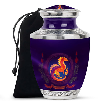 Lavender Purple Dragon Cremation Urn side profile showing urn shape - artistic dragon interpretation with creative detail - full-size 10 inch 200 cubic inch adult cremation urn
