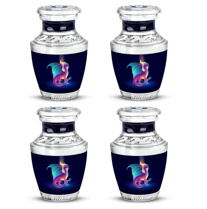 Azure Dragon Cremation Urn back view with polished surface - modern art-inspired dragon motif on sleek aluminum - 10 inch aluminum urn for cremated remains