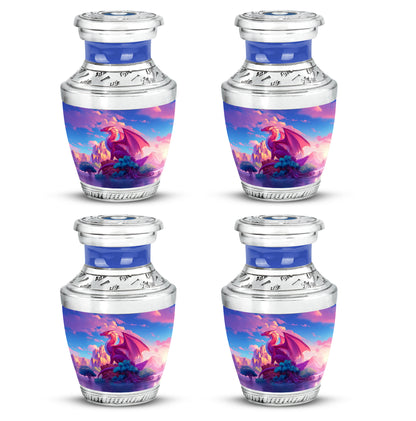 Dusty Blue Dragon Cremation Urn back view with polished surface - modern art-inspired dragon motif on sleek aluminum - 10 inch aluminum urn for cremated remains