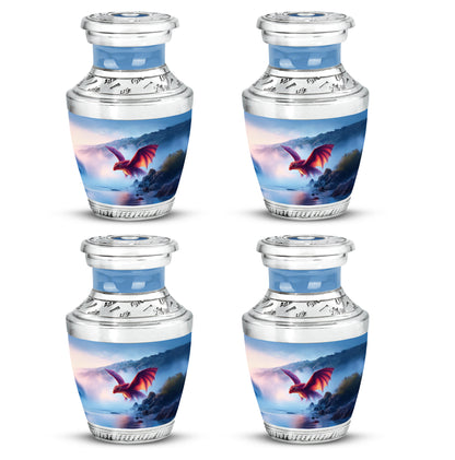 Calming Blue Dragon Cremation Urn back view with polished surface - artistic dragon interpretation with creative detail - 10 inch aluminum urn for cremated remains