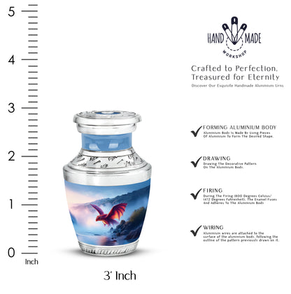 Sapphire Blue Dragon Cremation Urn top-down view of secure threaded lid - artistic dragon interpretation with creative detail - mini keepsake memorial for portion of cremation ashes