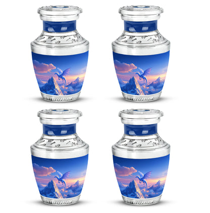 Cobalt Blue Dragon Cremation Urn back view with polished surface - artistic dragon interpretation with creative detail - 10 inch aluminum urn for cremated remains