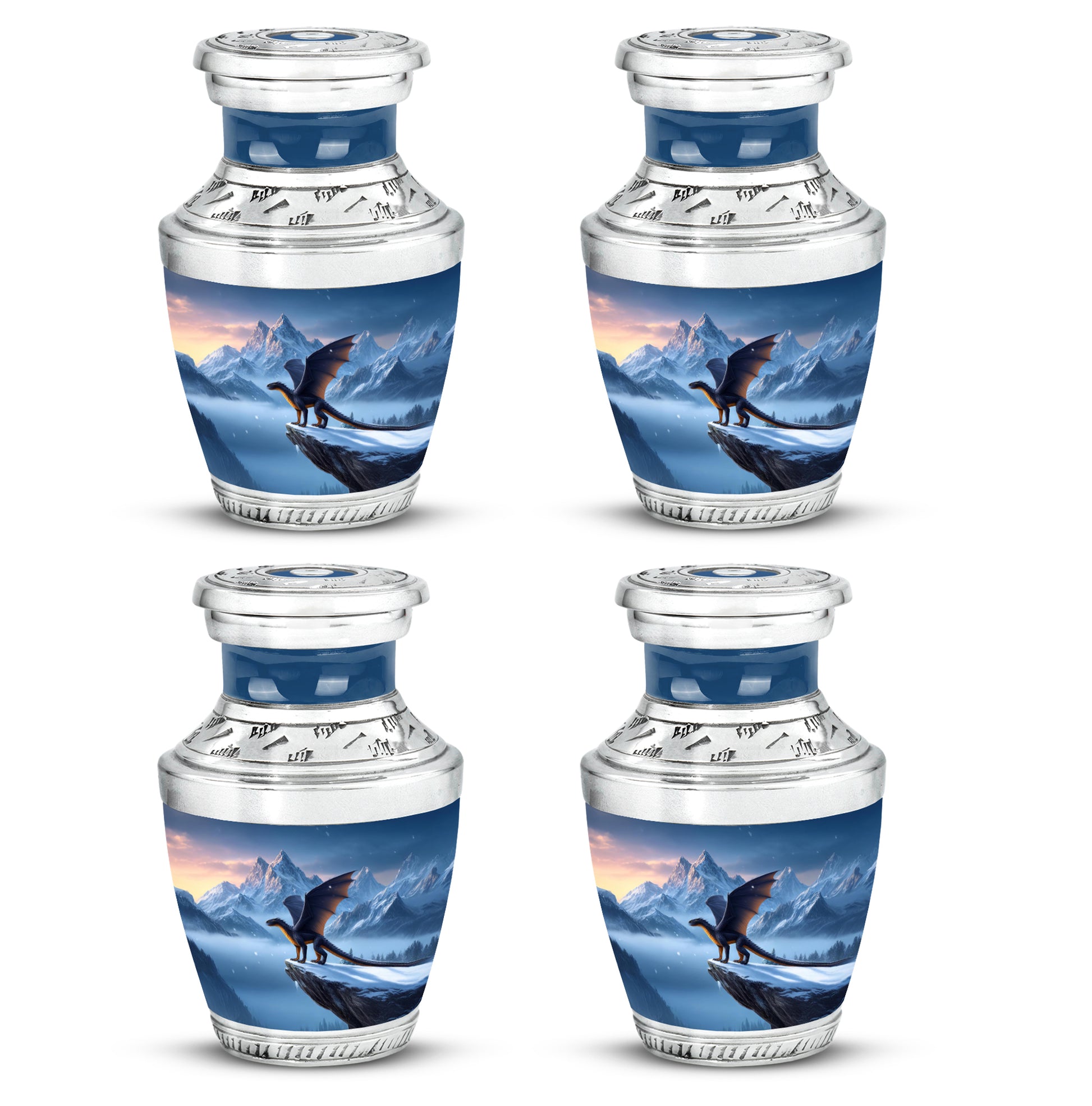 Azure Dragon Cremation Urn back view with polished surface - contemporary dragon design with modern artistic flair - 10 inch aluminum urn for cremated remains
