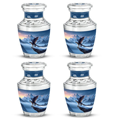 Azure Dragon Cremation Urn back view with polished surface - contemporary dragon design with modern artistic flair - 10 inch aluminum urn for cremated remains