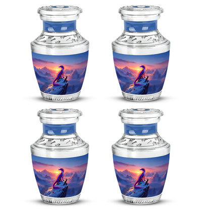 Misty Blue Dragon Cremation Urn back view with polished surface - modern art-inspired dragon motif on sleek aluminum - 10 inch aluminum urn for cremated remains