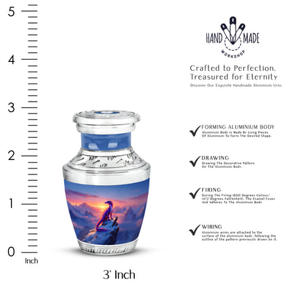Pastel Blue Dragon Cremation Urn top-down view of secure threaded lid - contemporary dragon design with modern artistic flair - mini keepsake memorial for portion of cremation ashes