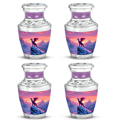 Pastel Pink Dragon Cremation Urn back view with polished surface - contemporary dragon design with modern artistic flair - 10 inch aluminum urn for cremated remains