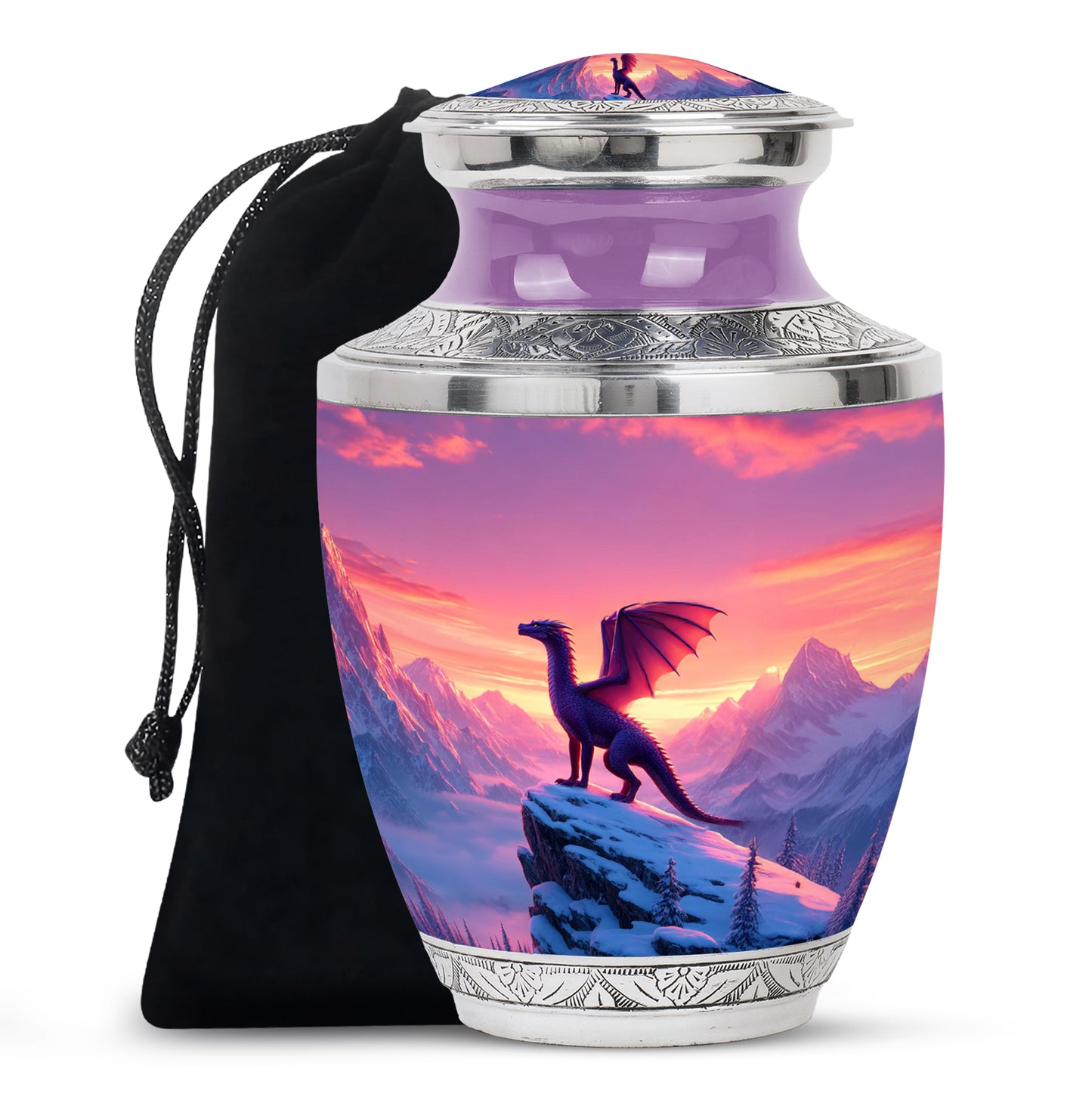 Rose Pink Dragon Cremation Urn side profile showing urn shape - contemporary dragon design with modern artistic flair - full-size 10 inch 200 cubic inch adult cremation urn