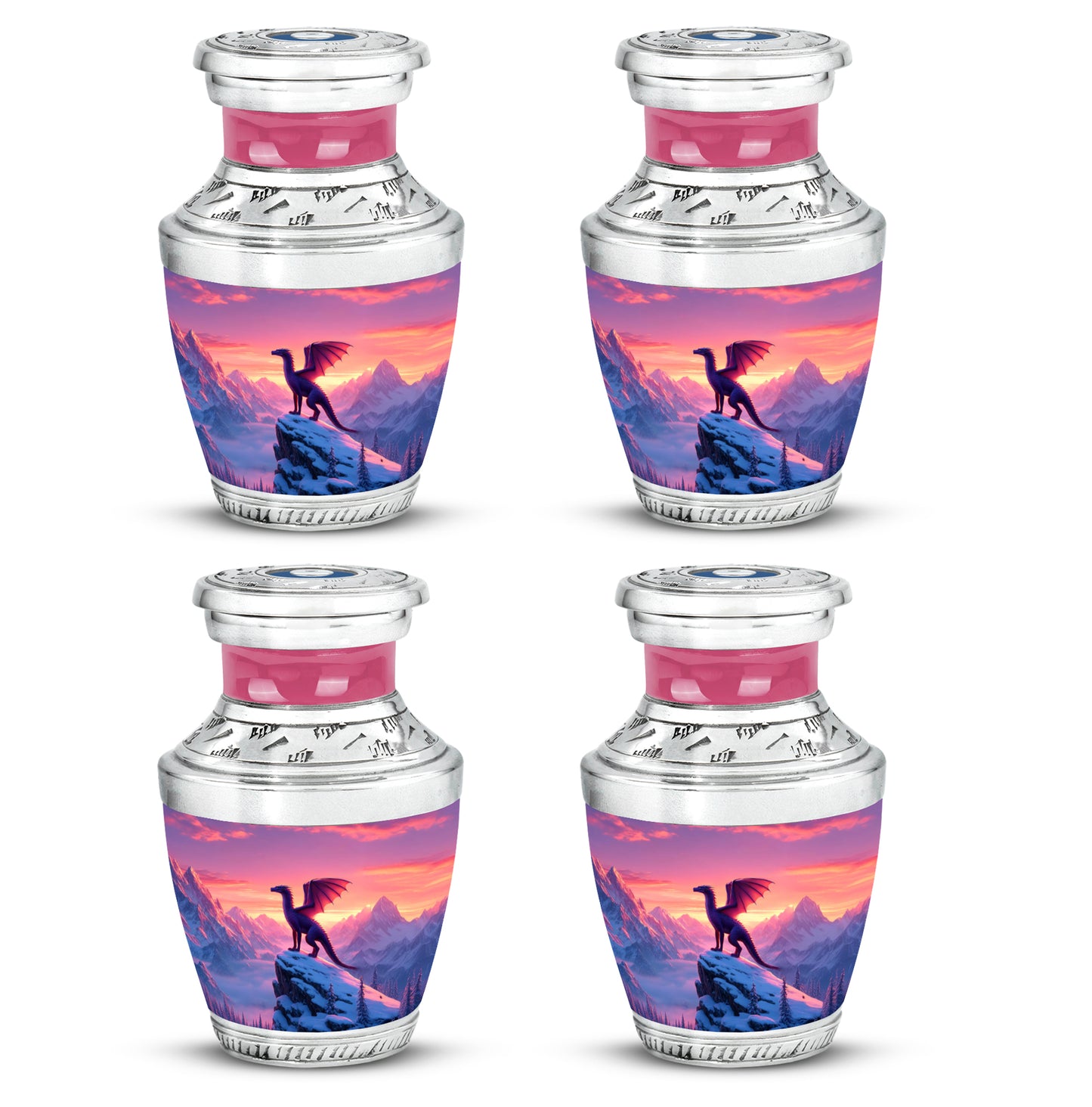 Majestic Purple Dragon Cremation Urn back view with polished surface - contemporary dragon design with modern artistic flair - 10 inch aluminum urn for cremated remains