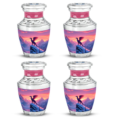 Majestic Purple Dragon Cremation Urn back view with polished surface - contemporary dragon design with modern artistic flair - 10 inch aluminum urn for cremated remains