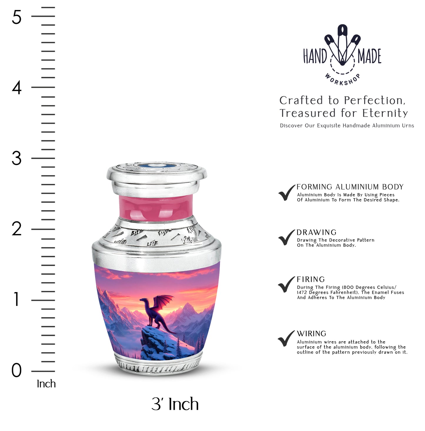 Majestic Purple Dragon Cremation Urn top-down view of secure threaded lid - contemporary dragon design with modern artistic flair - mini keepsake memorial for portion of cremation ashes