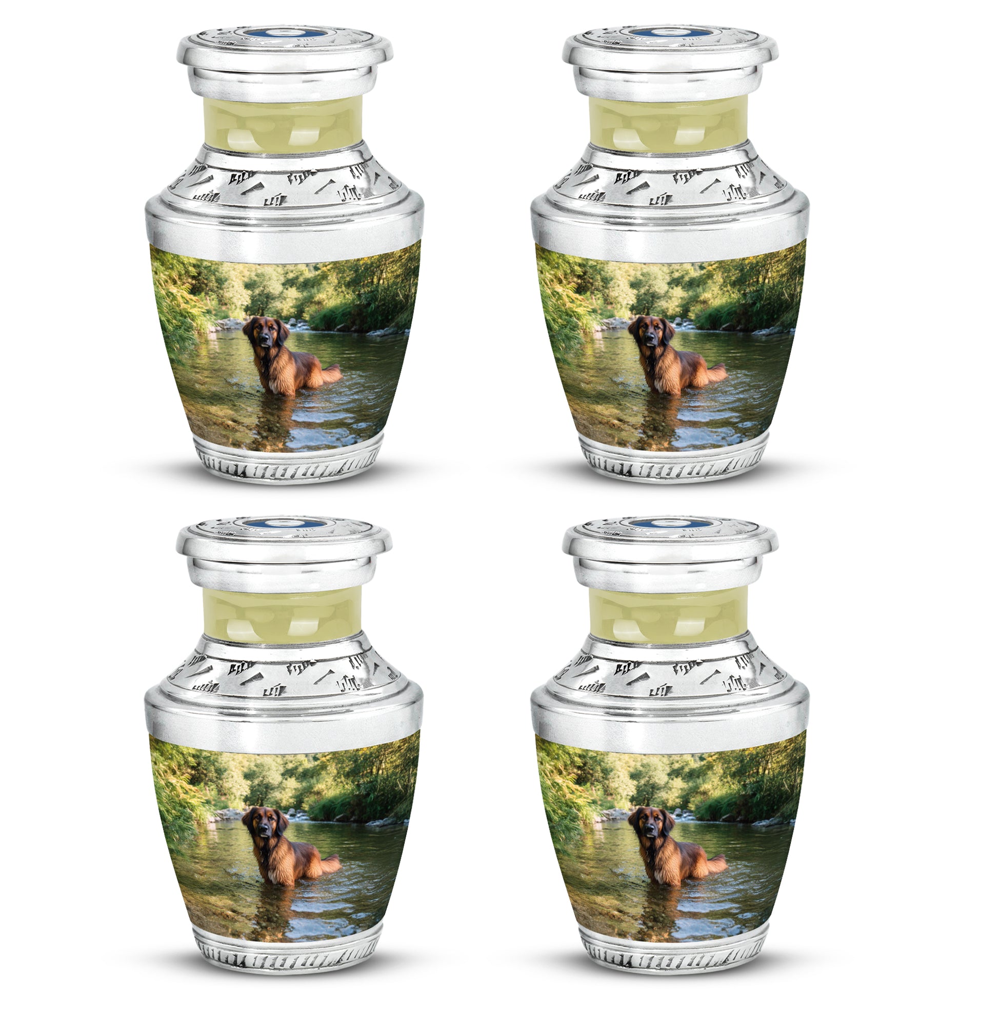 Verdant Green Dog Cremation Urn back view with polished surface - contemporary dog design with modern artistic flair - 10 inch aluminum urn for cremated remains