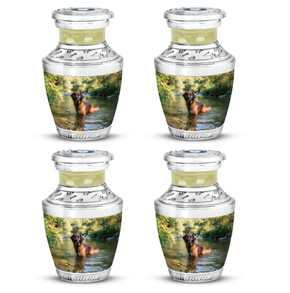 Verdant Green Dog Cremation Urn back view with polished surface - contemporary dog design with modern artistic flair - 10 inch aluminum urn for cremated remains