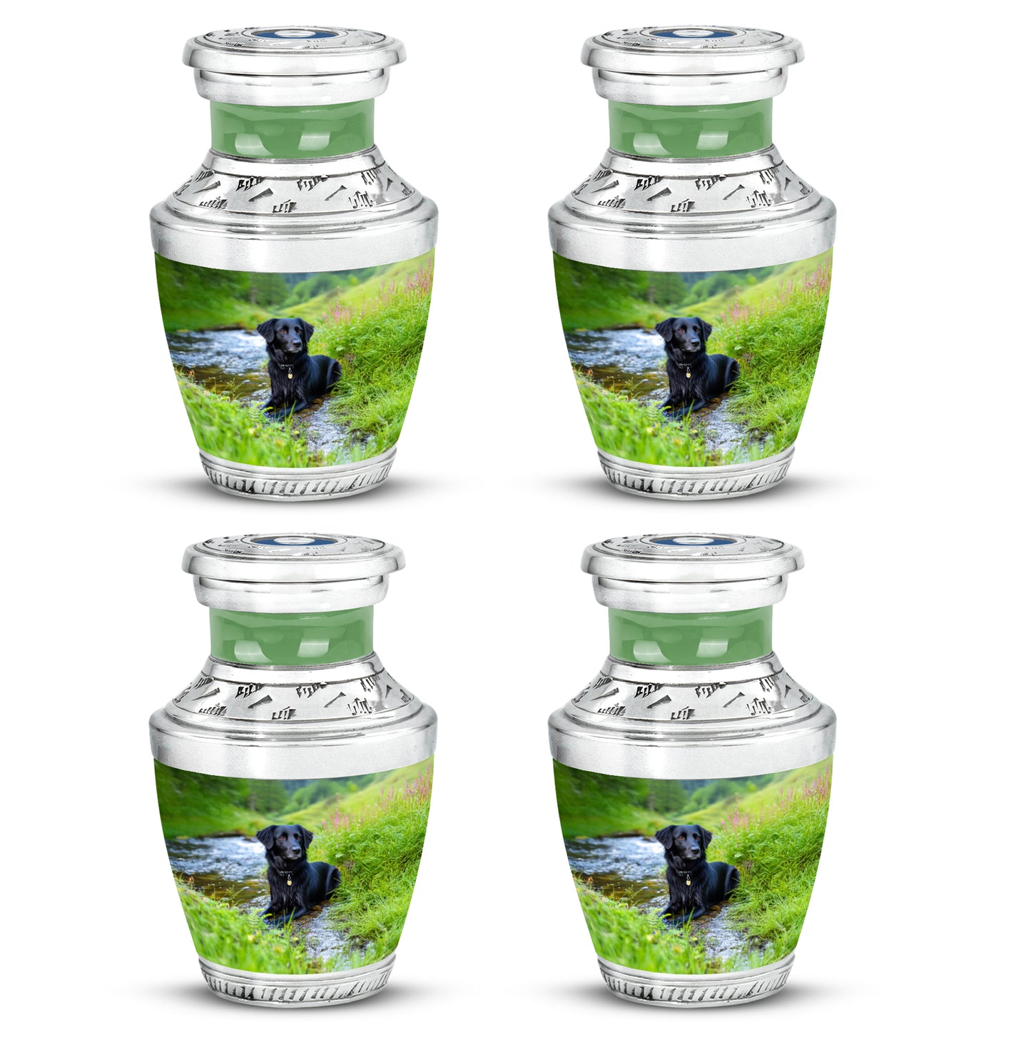 Jewel Teal Dog Cremation Urn back view with polished surface - contemporary dog design with modern artistic flair - 10 inch aluminum urn for cremated remains