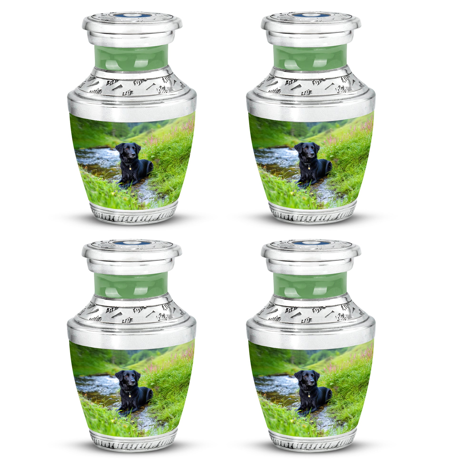 Jewel Teal Dog Cremation Urn back view with polished surface - contemporary dog design with modern artistic flair - 10 inch aluminum urn for cremated remains