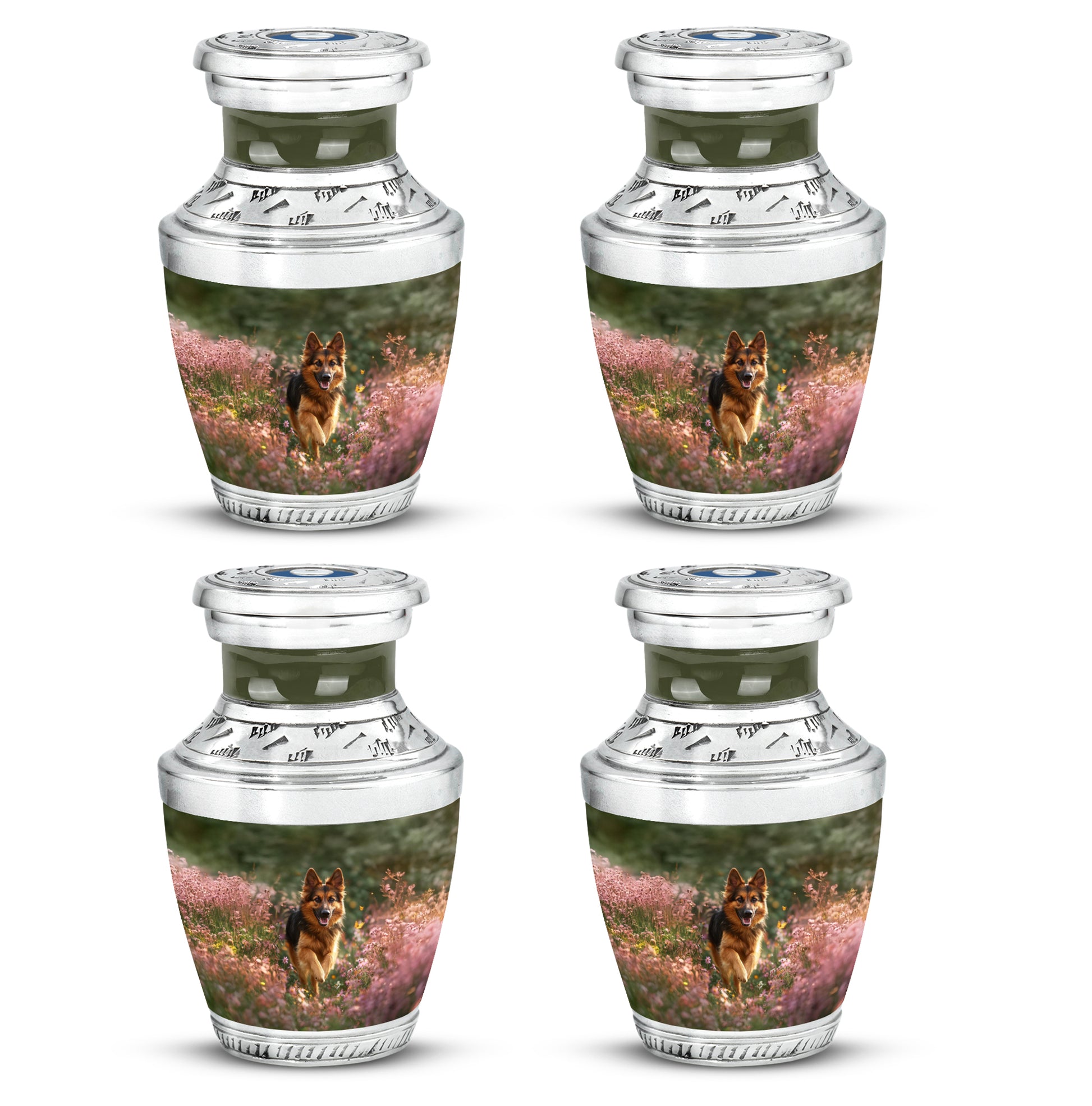 Amber Yellow Dog Cremation Urn back view with polished surface - contemporary dog design with modern artistic flair - 10 inch aluminum urn for cremated remains