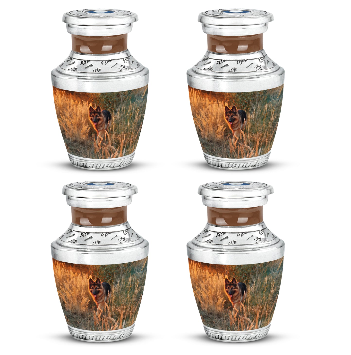 Champagne Gold Dog Cremation Urn back view with polished surface - contemporary dog design with modern artistic flair - 10 inch aluminum urn for cremated remains
