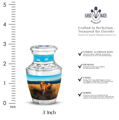 Cool Teal Dog Cremation Urn top-down view of secure threaded lid - contemporary dog design with modern artistic flair - mini keepsake memorial for portion of cremation ashes