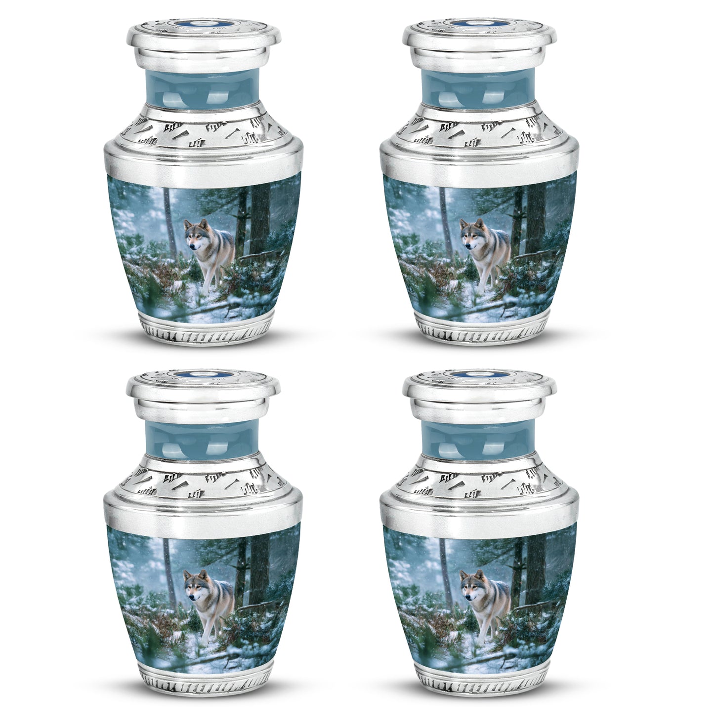 Twilight Blue Dog Cremation Urn back view with polished surface - artistic dog interpretation with creative detail - 10 inch aluminum urn for cremated remains