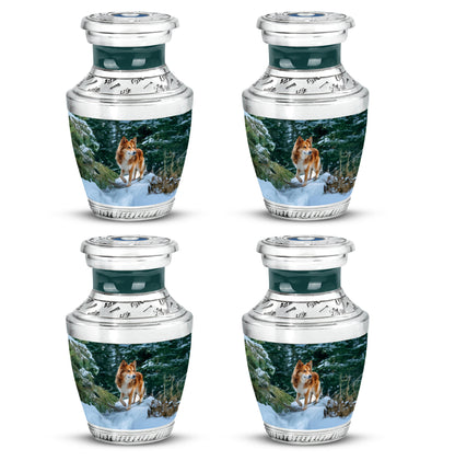 Jewel Teal Dog Cremation Urn back view with polished surface - modern art-inspired dog motif on sleek aluminum - 10 inch aluminum urn for cremated remains