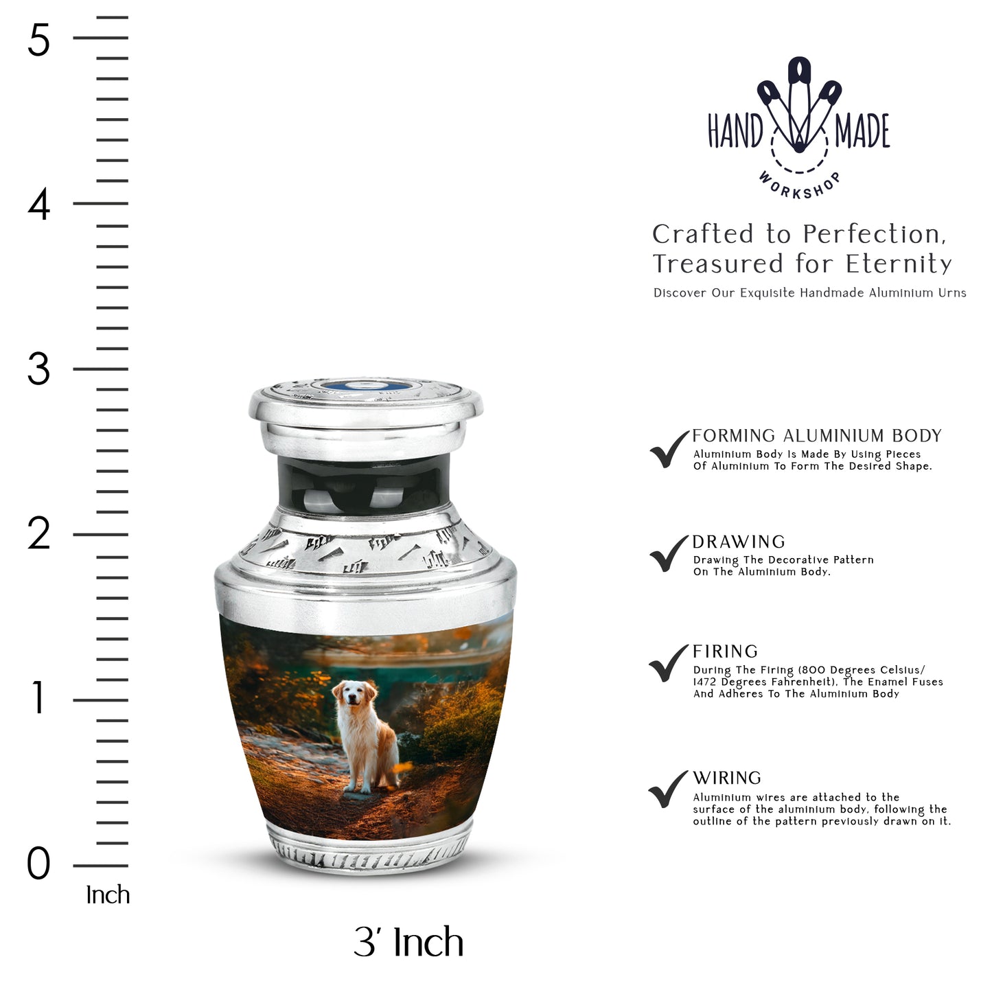 Obsidian Black Dog Cremation Urn top-down view of secure threaded lid - stylized abstract dog pattern with bold lines - mini keepsake memorial for portion of cremation ashes