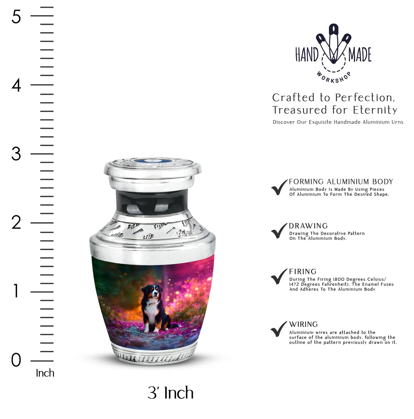 Mint Green Dog Cremation Urn top-down view of secure threaded lid - artistic dog interpretation with creative detail - mini keepsake memorial for portion of cremation ashes
