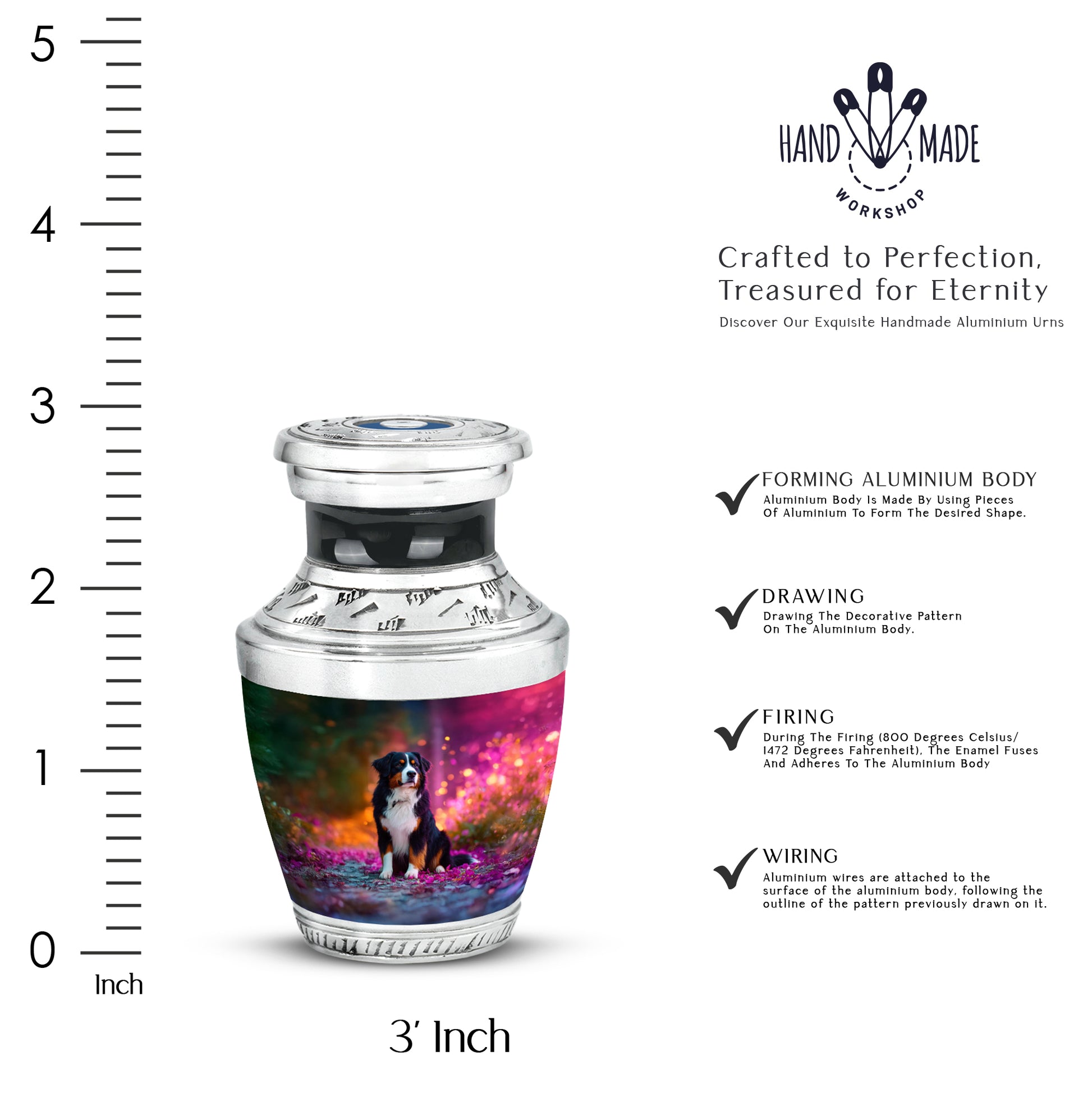 Mint Green Dog Cremation Urn top-down view of secure threaded lid - artistic dog interpretation with creative detail - mini keepsake memorial for portion of cremation ashes