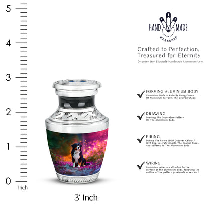 Mint Green Dog Cremation Urn top-down view of secure threaded lid - artistic dog interpretation with creative detail - mini keepsake memorial for portion of cremation ashes