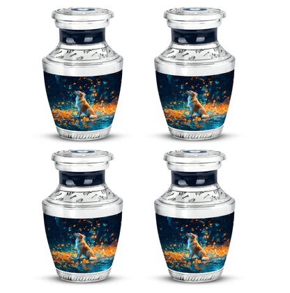 Powder Blue Dog Cremation Urn back view with polished surface - contemporary dog design with modern artistic flair - 10 inch aluminum urn for cremated remains