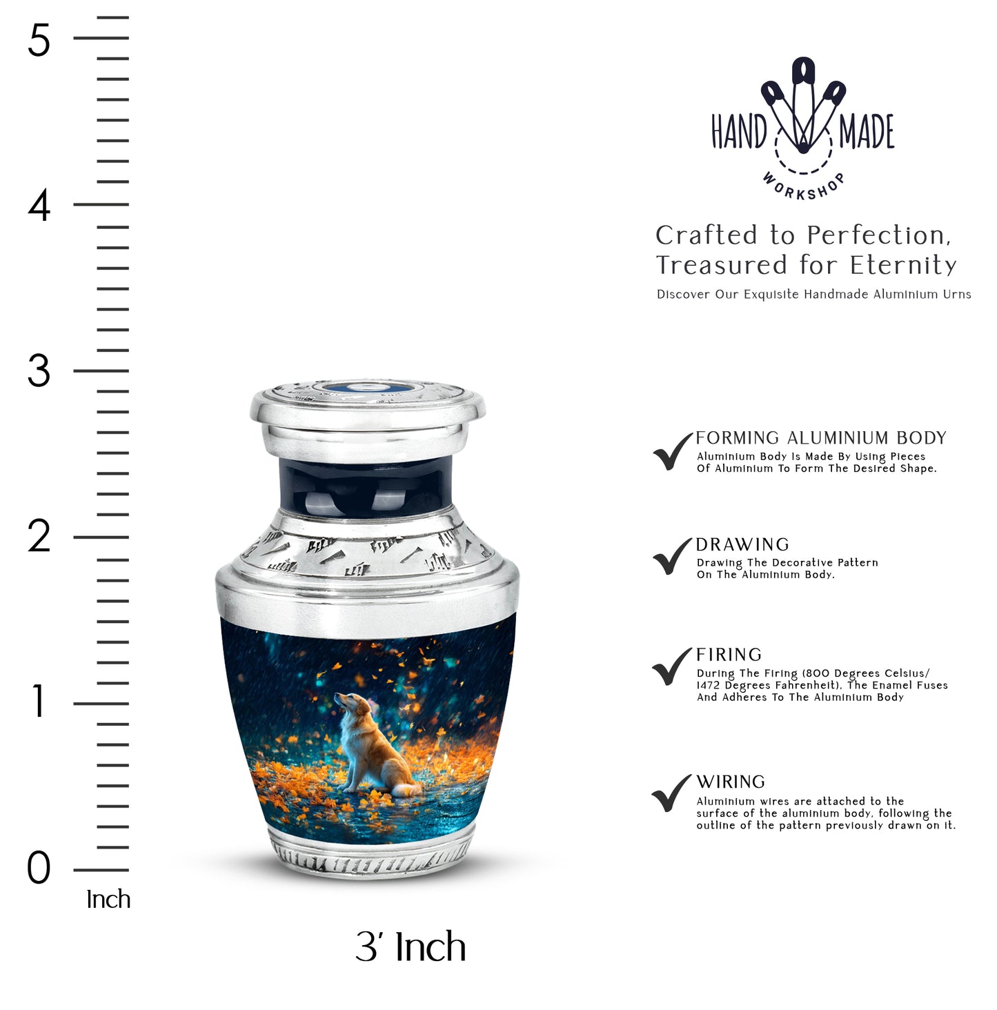 Cobalt Blue Dog Cremation Urn top-down view of secure threaded lid - artistic dog interpretation with creative detail - mini keepsake memorial for portion of cremation ashes