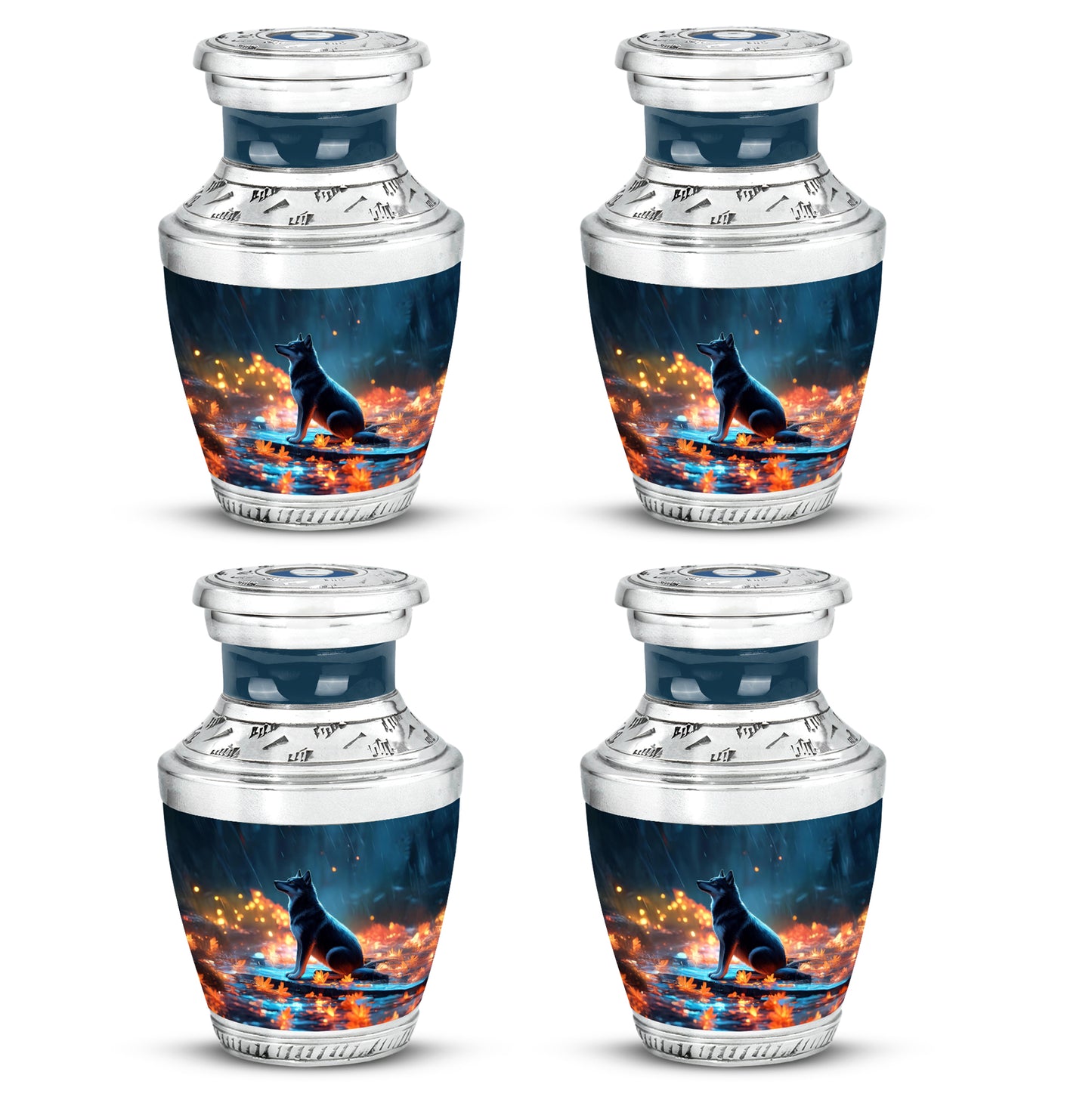 Azure Dog Cremation Urn back view with polished surface - contemporary dog design with modern artistic flair - 10 inch aluminum urn for cremated remains