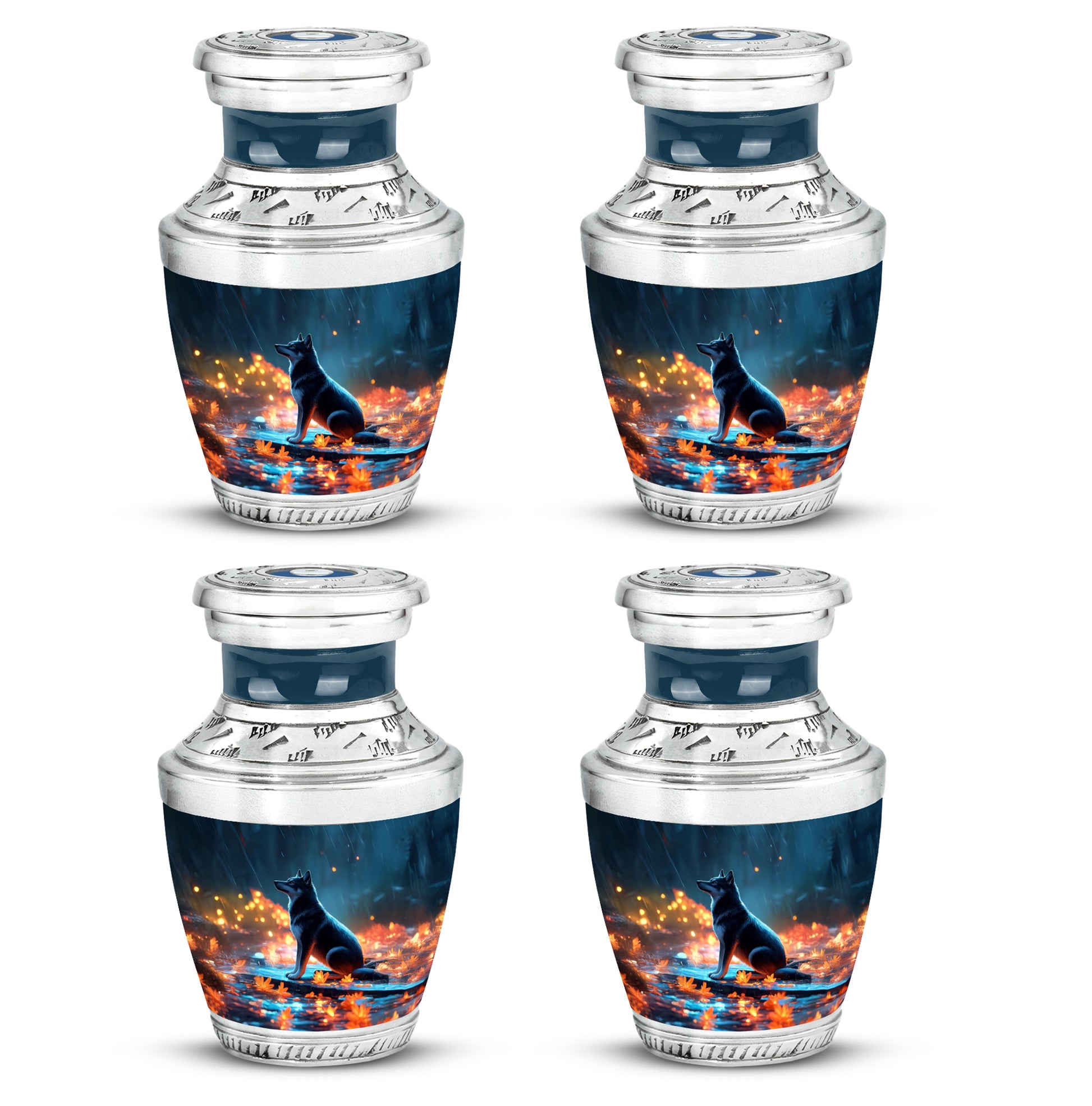 Azure Dog Cremation Urn back view with polished surface - contemporary dog design with modern artistic flair - 10 inch aluminum urn for cremated remains