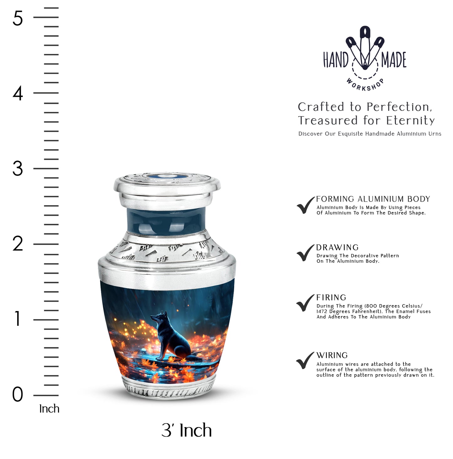 Slate Blue Dog Cremation Urn top-down view of secure threaded lid - contemporary dog design with modern artistic flair - mini keepsake memorial for portion of cremation ashes
