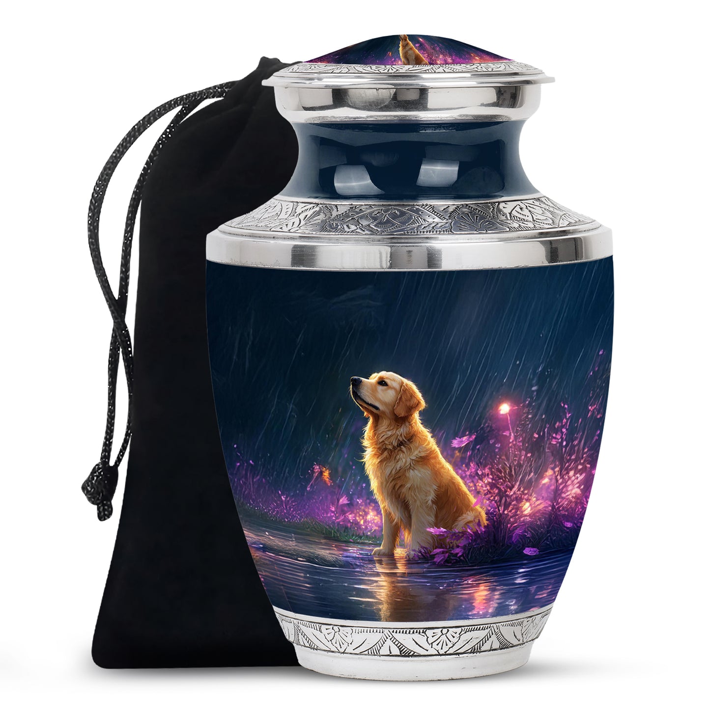 Pastel Blue Dog Cremation Urn side profile showing urn shape - contemporary dog design with modern artistic flair - full-size 10 inch 200 cubic inch adult cremation urn