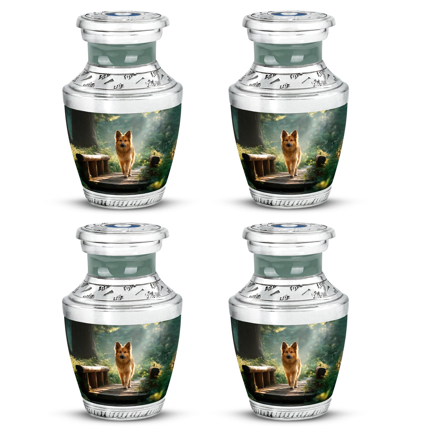 Jade Green Dog Cremation Urn back view with polished surface - contemporary dog design with modern artistic flair - 10 inch aluminum urn for cremated remains