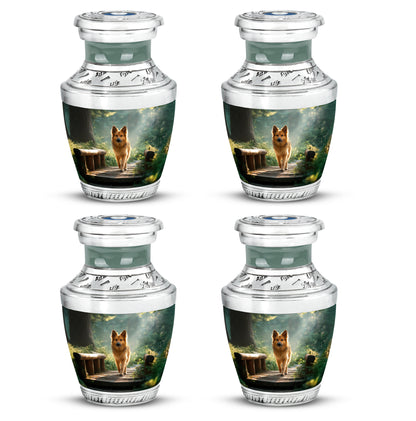Jade Green Dog Cremation Urn back view with polished surface - contemporary dog design with modern artistic flair - 10 inch aluminum urn for cremated remains