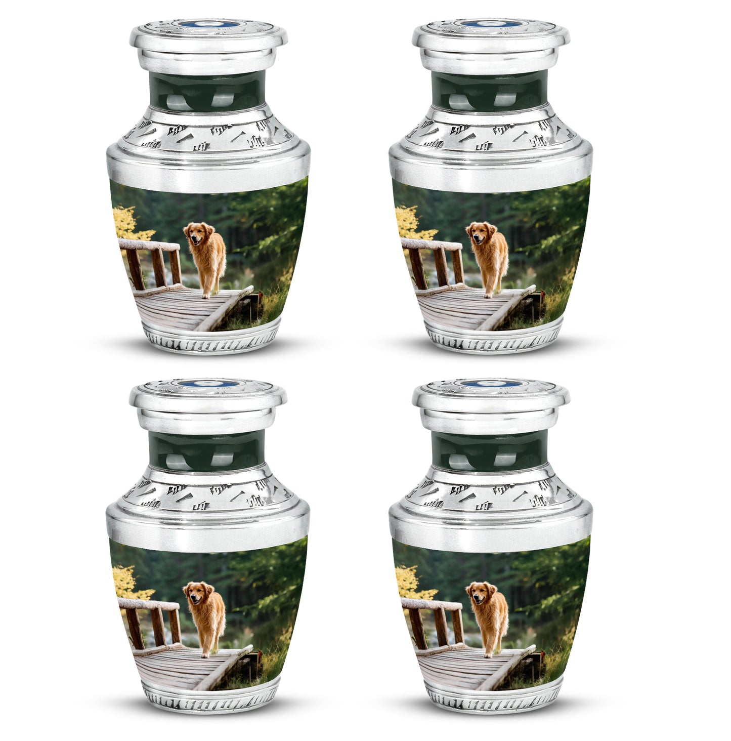 Jade Green Dog Cremation Urn back view with polished surface - contemporary dog design with modern artistic flair - 10 inch aluminum urn for cremated remains