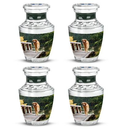Jade Green Dog Cremation Urn back view with polished surface - contemporary dog design with modern artistic flair - 10 inch aluminum urn for cremated remains