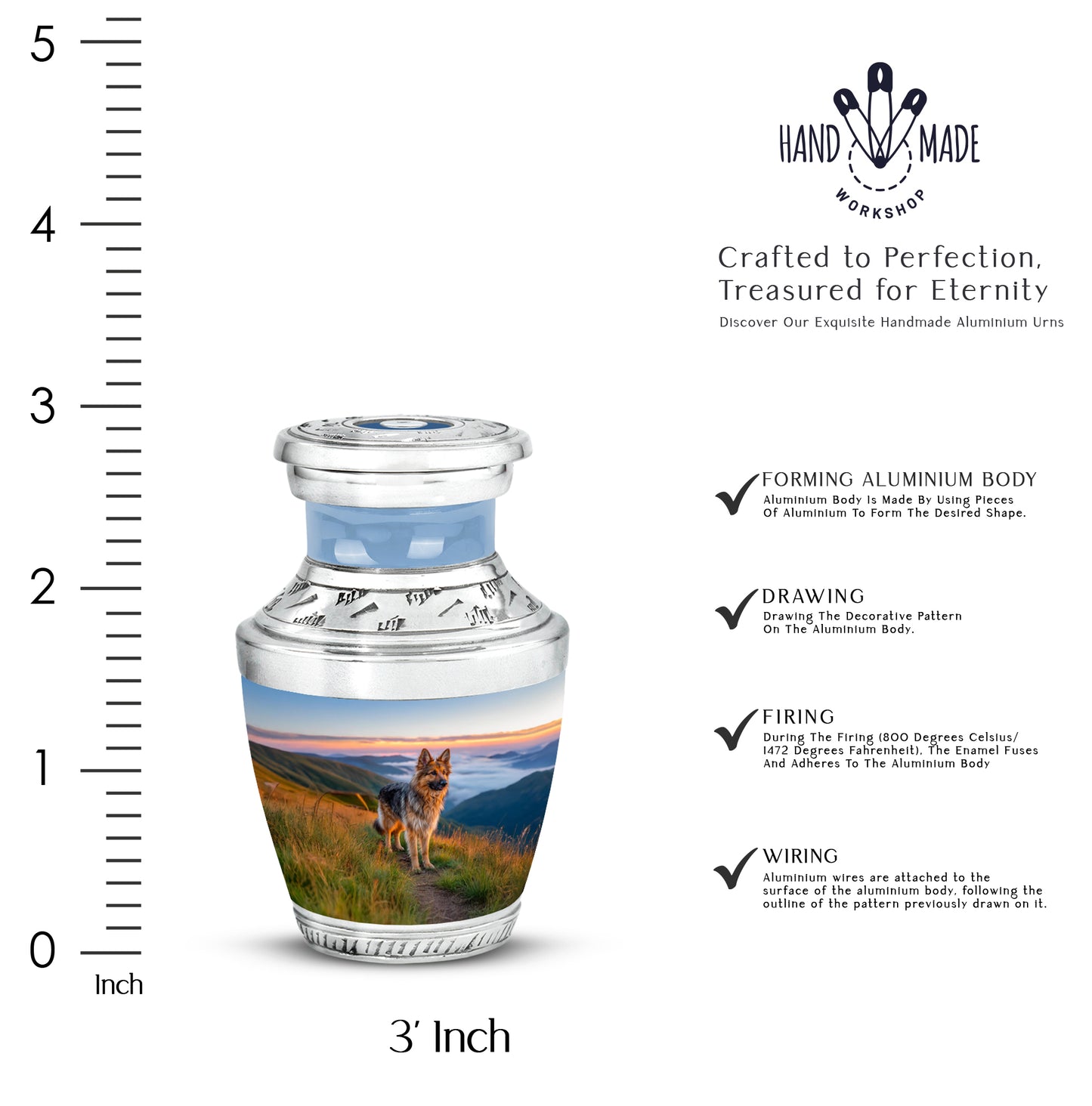 Bright Blue Dog Cremation Urn top-down view of secure threaded lid - artistic dog interpretation with creative detail - mini keepsake memorial for portion of cremation ashes