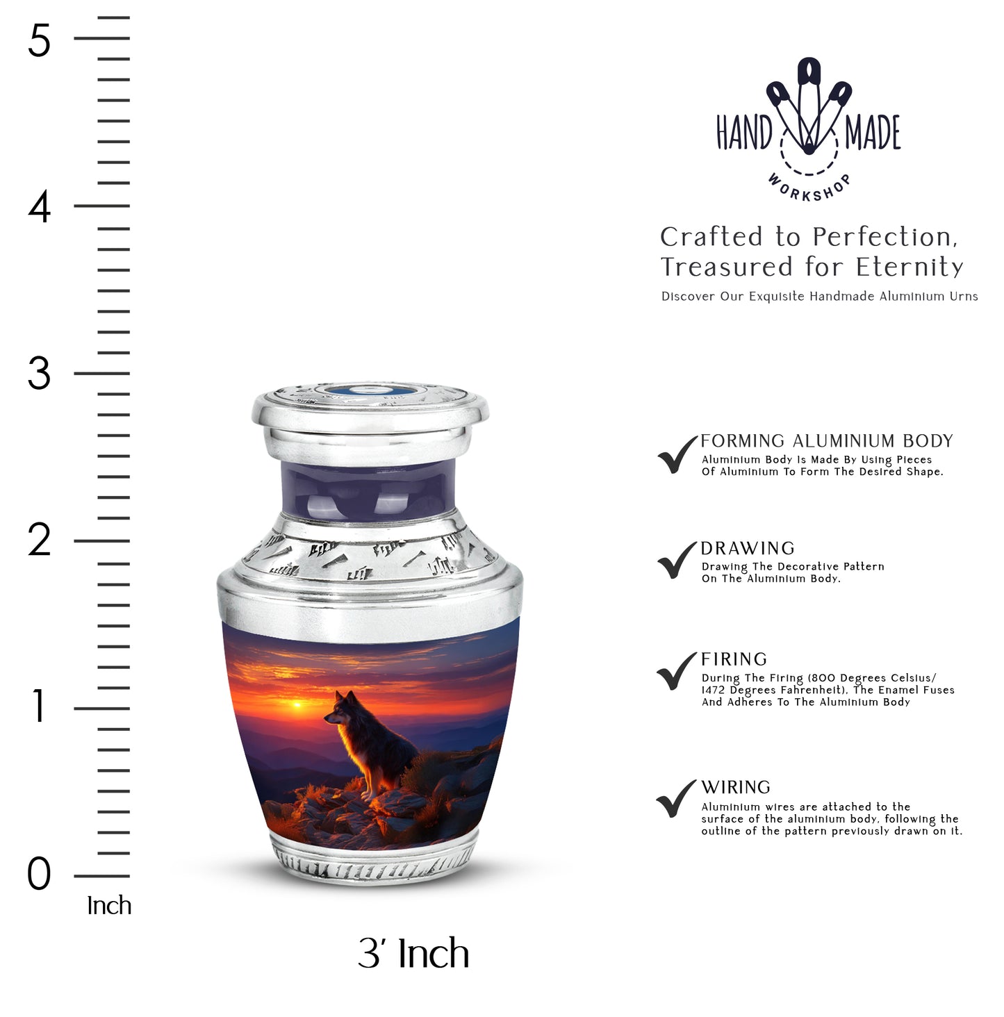 Steel Blue Dog Cremation Urn top-down view of secure threaded lid - artistic dog interpretation with creative detail - mini keepsake memorial for portion of cremation ashes