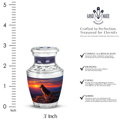 Steel Blue Dog Cremation Urn top-down view of secure threaded lid - artistic dog interpretation with creative detail - mini keepsake memorial for portion of cremation ashes