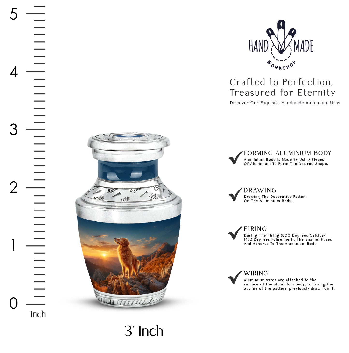 Powder Blue Dog Cremation Urn top-down view of secure threaded lid - contemporary dog design with modern artistic flair - mini keepsake memorial for portion of cremation ashes