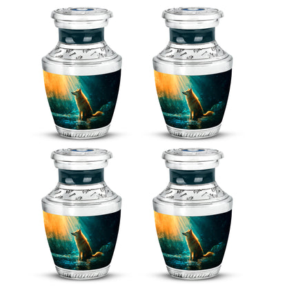Sea Green Teal Dog Cremation Urn back view with polished surface - contemporary dog design with modern artistic flair - 10 inch aluminum urn for cremated remains