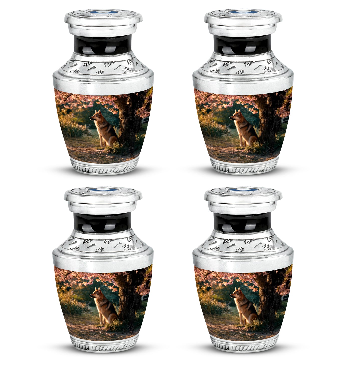 Harvest Gold Dog Cremation Urn back view with polished surface - artistic dog interpretation with creative detail - 10 inch aluminum urn for cremated remains