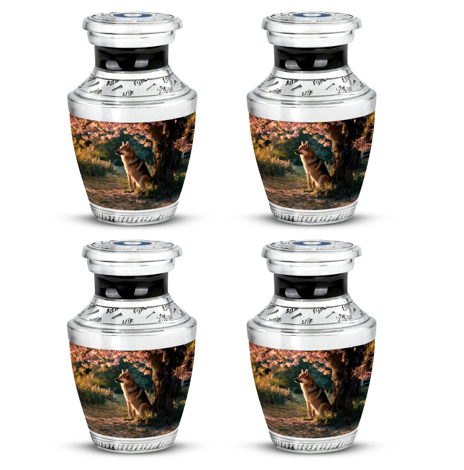 Harvest Gold Dog Cremation Urn back view with polished surface - artistic dog interpretation with creative detail - 10 inch aluminum urn for cremated remains