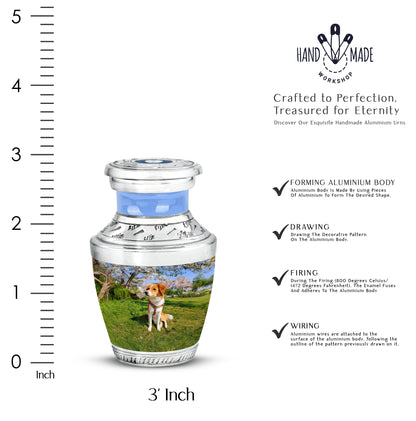 Azure Dog Cremation Urn top-down view of secure threaded lid - contemporary dog design with modern artistic flair - mini keepsake memorial for portion of cremation ashes