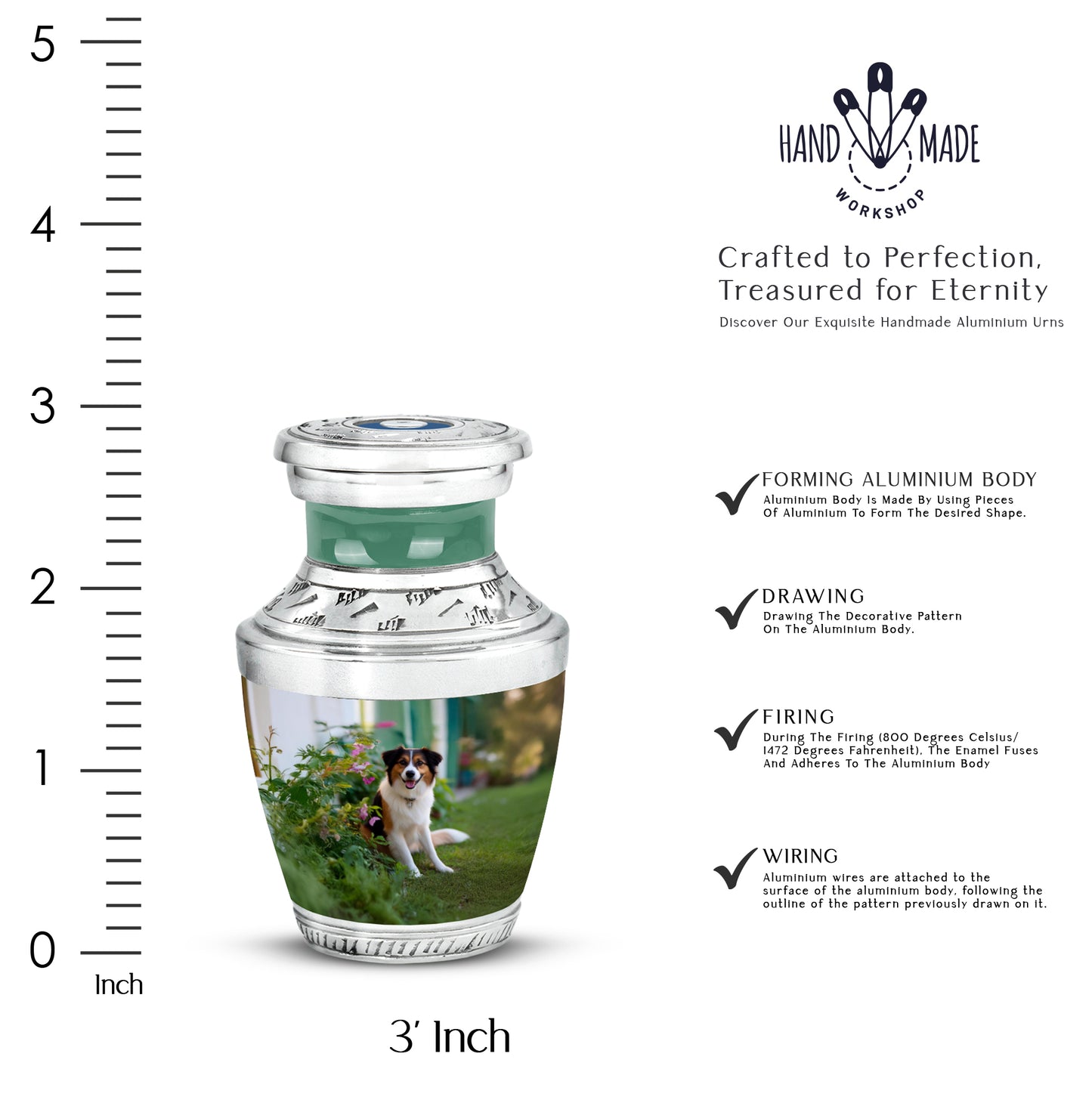 Moss Green Dog Cremation Urn top-down view of secure threaded lid - contemporary dog design with modern artistic flair - mini keepsake memorial for portion of cremation ashes